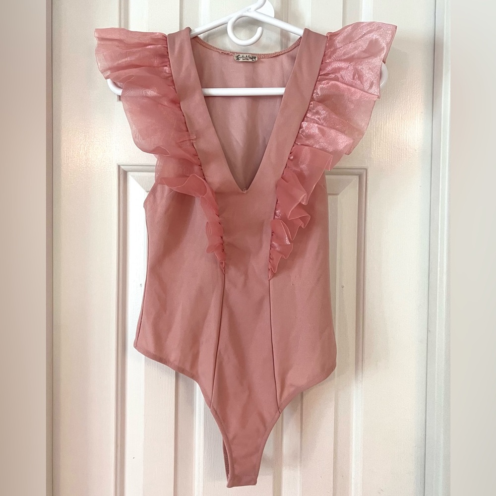 Free People Intimately Free Pink Flutter Sleeve bodysuit
